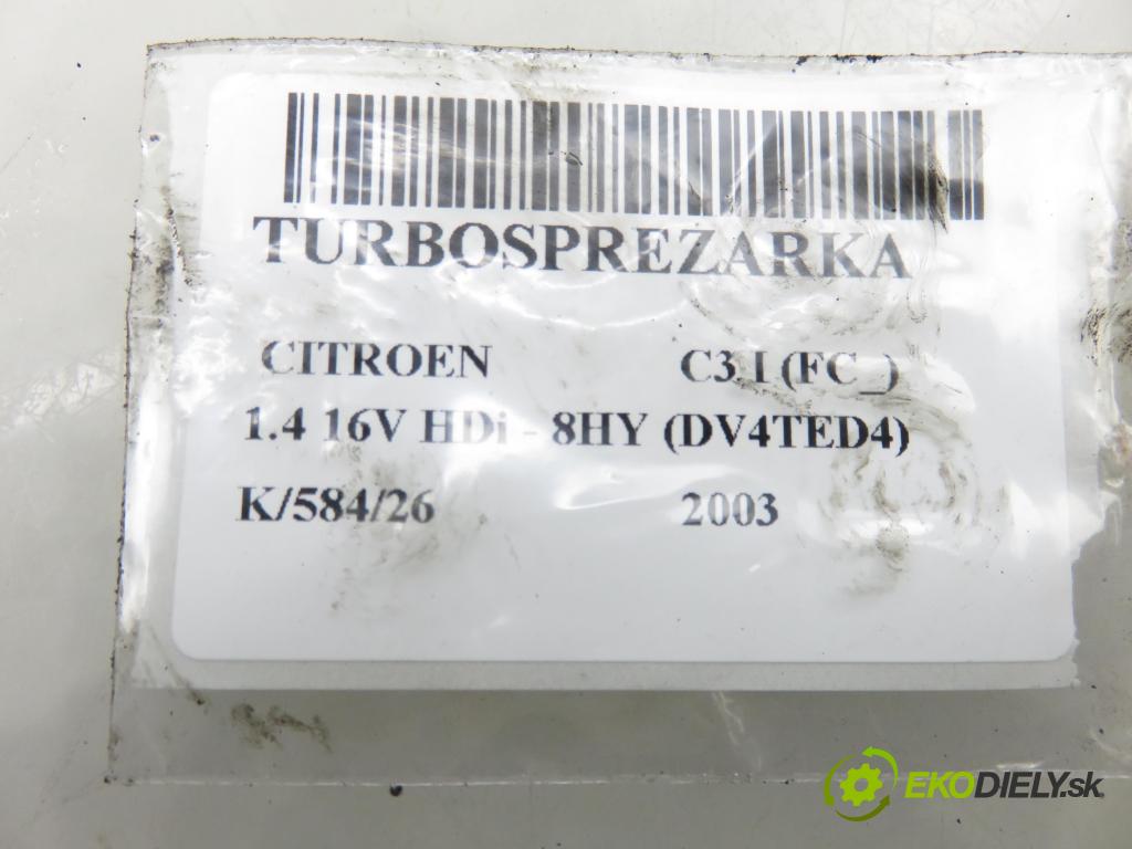 CITROEN C3 I (FC_) HB 2003 66,00 1.4 16V HDi - 8HY (DV4TED4) 1398,00 Turbodúchadlo 9648338880 (Turbodúchadlo (kompletné))