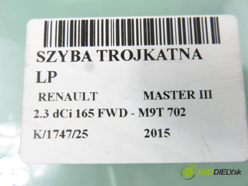 RENAULT MASTER III Platforma / podwozie (EV, HV, UV) KABINA/PLATFORMA 2015 120,00 2.3 dCi 165 FWD - M9T 702 2298,00 Okno TROJUHOLNÍKÝ LP
