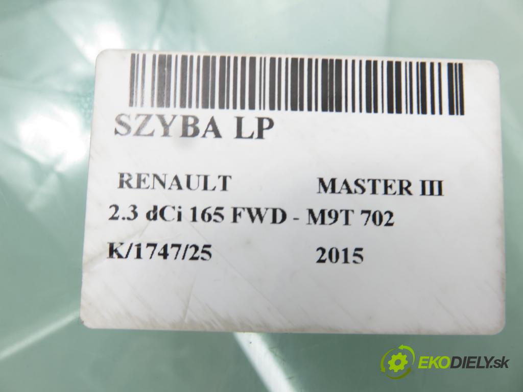 RENAULT MASTER III Platforma / podwozie (EV, HV, UV) KABINA/PLATFORMA 2015 120,00 2.3 dCi 165 FWD - M9T 702 2298,00 Okno LP