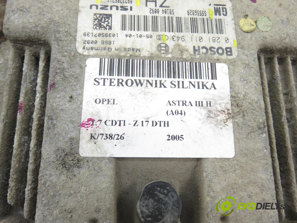 OPEL ASTRA H (A04) HB 2005 74,00 1.7 CDTI 100 - Z 17 DTH 1686,00 Riadiaca jednotka Motor 55556829ZH ; 8973785711 ; 0281011943