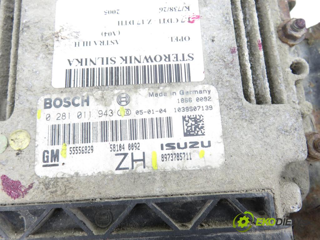 OPEL ASTRA H (A04) HB 2005 74,00 1.7 CDTI 100 - Z 17 DTH 1686,00 Riadiaca jednotka Motor 55556829ZH ; 8973785711 ; 0281011943