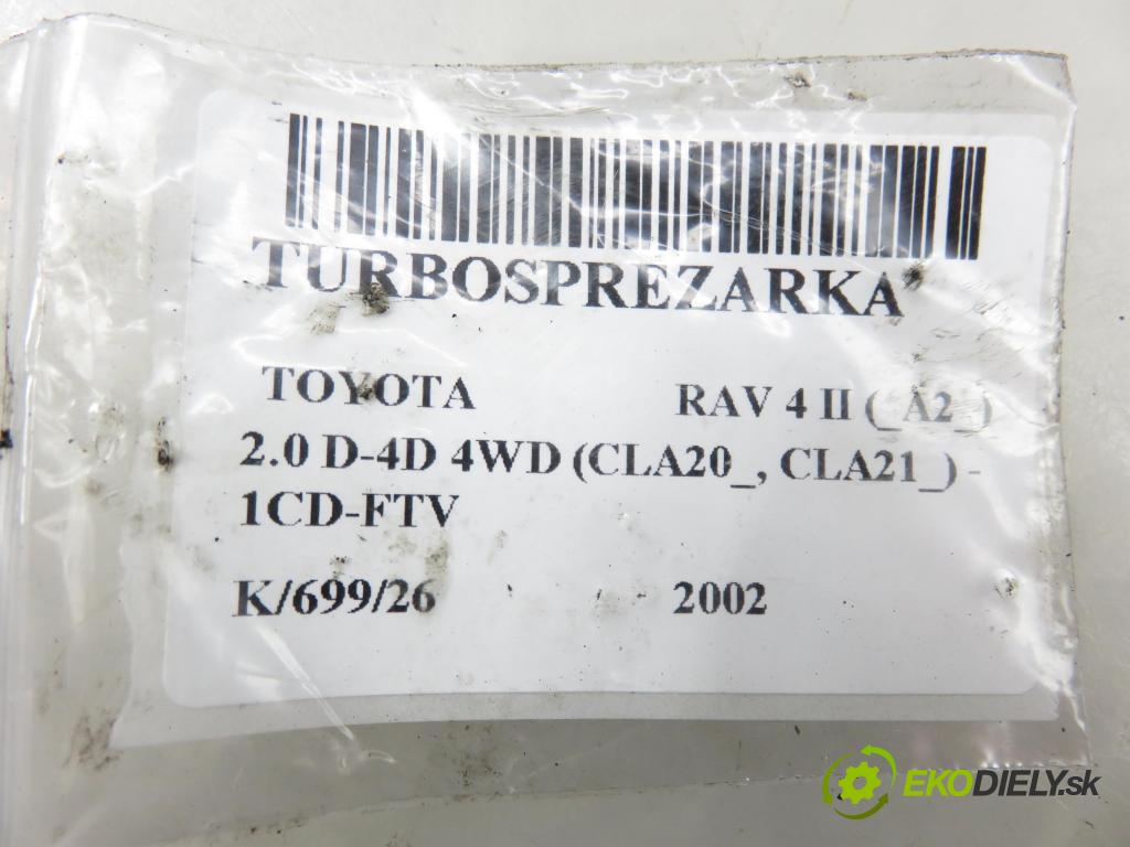 TOYOTA RAV 4 II (_A2_) SUV 2002 85,00 2.0 D-4D 4WD 116 - 1CD-FTV 1995,00 Turbodúchadlo 1720127040 (Turbodúchadlo (kompletné))