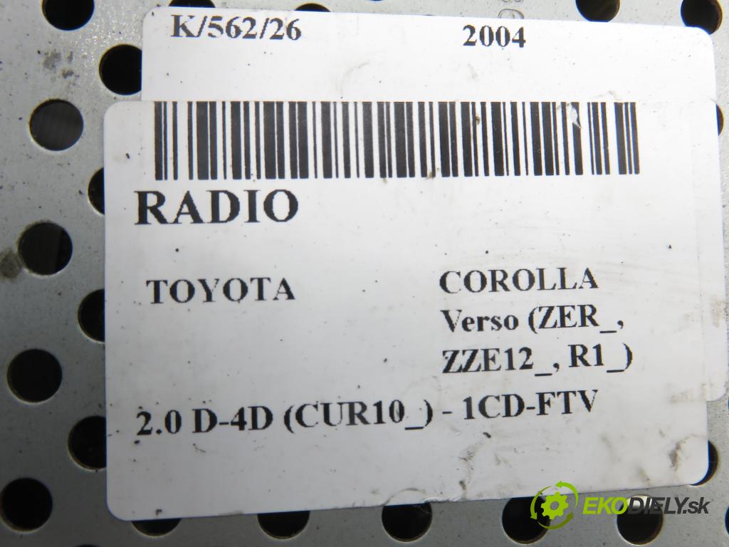 TOYOTA COROLLA Verso (ZER_, ZZE12_, R1_) VAN 2004 85,00 2.0 D-4D (CUR10_) - 1CD-FTV 1995,00 RADIO CD 861200F010
