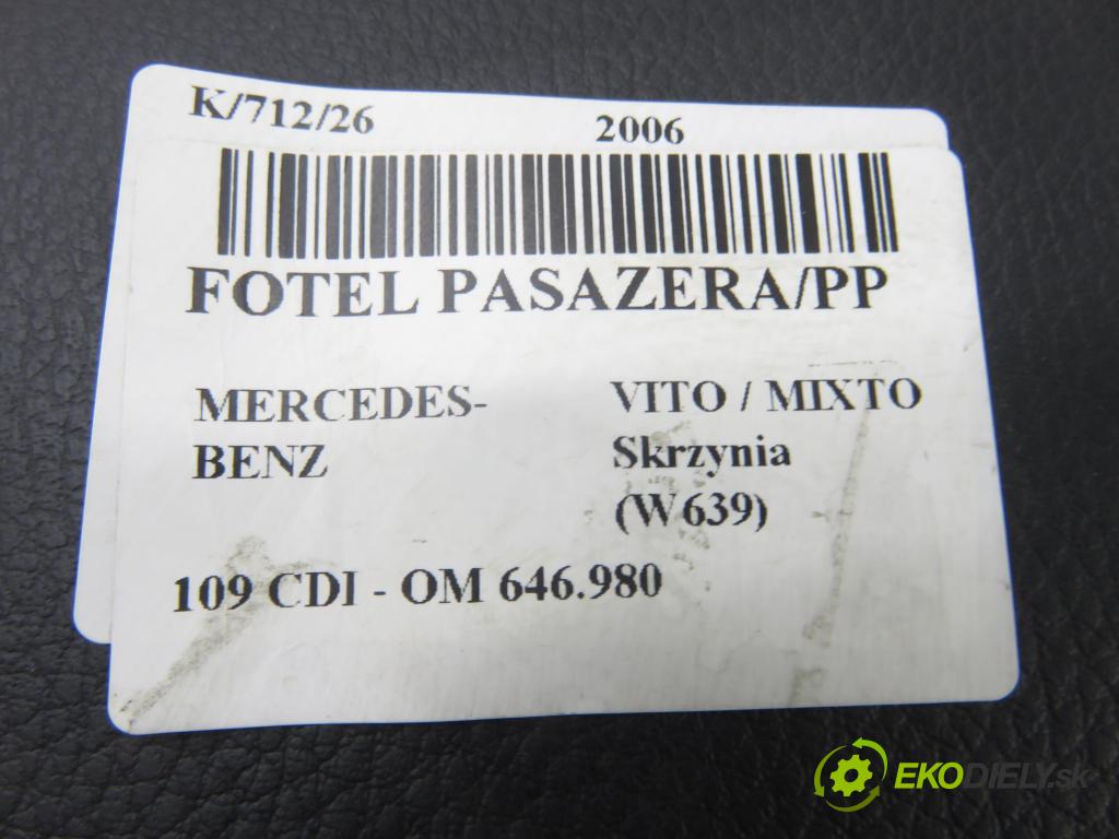 MERCEDES-BENZ VITO / MIXTO Skrzynia (W639) FURGON 2006 0,00 109 CDI - OM 646.980 2148,00 Sedadlo CESTUJÚCI/PP