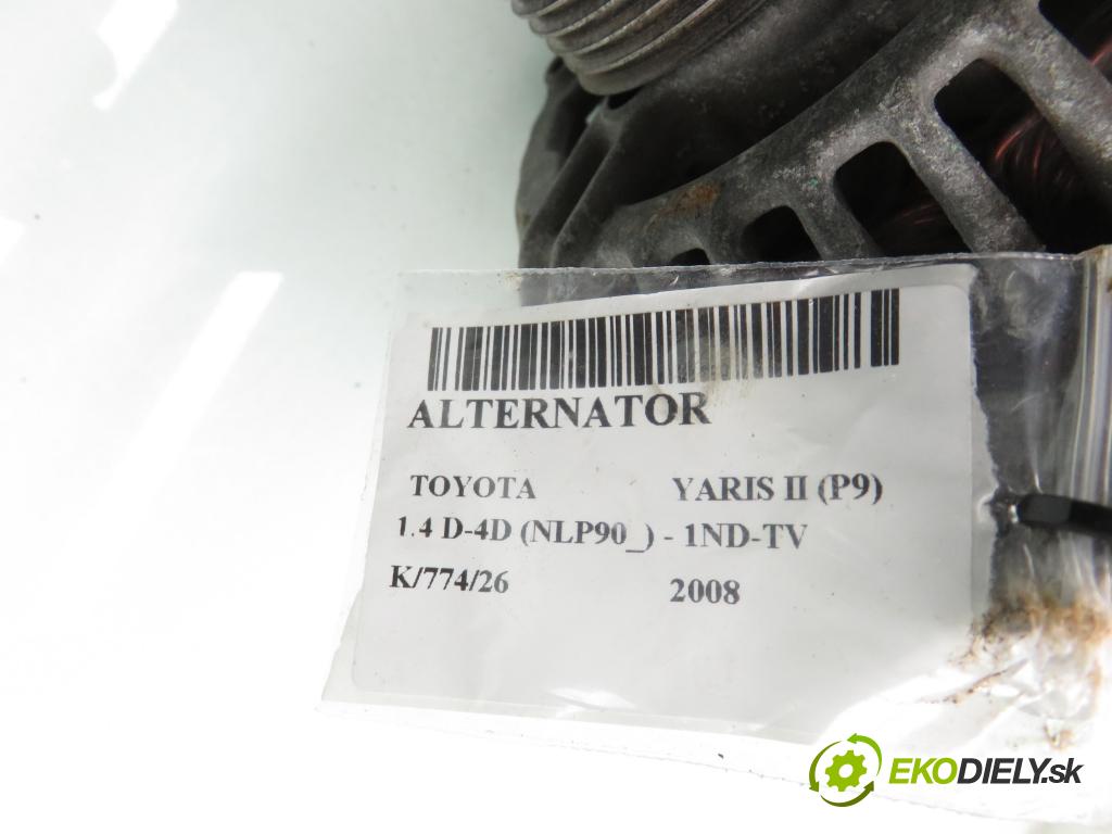 TOYOTA YARIS (_P9_) HB 2008 66,00 1.4 D-4D (NLP90_) - 1ND-TV 1364,00 Alternátor 0124225055 ; 270600N011 (Alternátor)