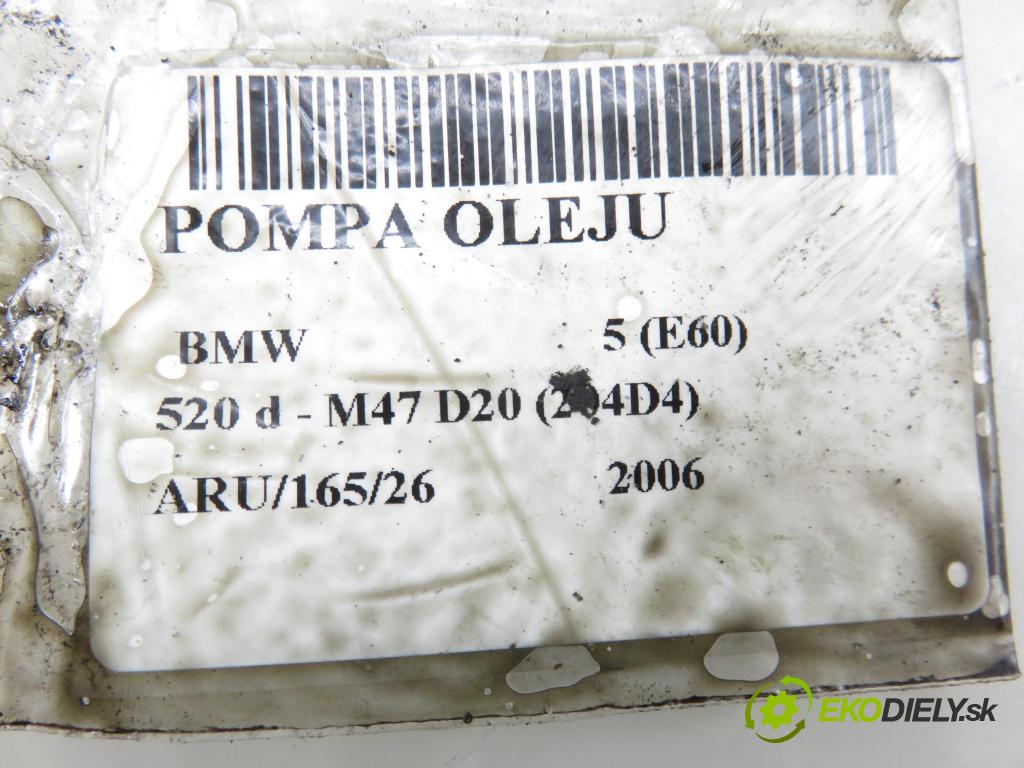 BMW 5 (E60) SEDAN 2006 120,00 520 d - M47 D20 (204D4) 1995,00 pumpa oleje 7793754 ; 7787504 ; 8052011 (Olejové čerpadlo)