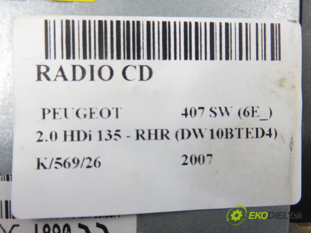 PEUGEOT 407 SW (6E_) KOMBI 2007 100,00 2.0 HDi 135 - RHR 1997,00 RADIO CD 96645760YP