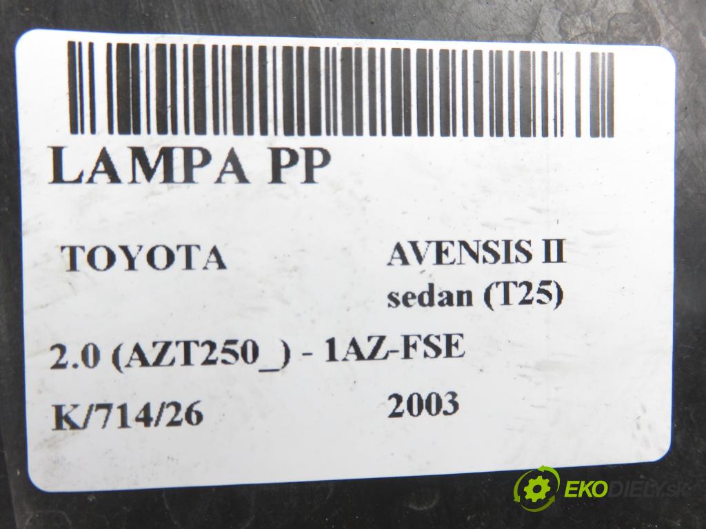 TOYOTA AVENSIS sedan (_T25_) SEDAN 2003 108,00 2.0 (AZT250_) - 1AZ-FSE 1998,00 Svetlo PP