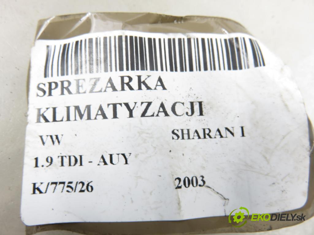 VW SHARAN (7M8, 7M9, 7M6) MINIVAN 2003 85,00 1.9 TDI PD 115 - AUY 1896,00 KOMPRESOR: klimatizácie 7M3820803B ; 6M2H19D629AA (Kompresor klimatizácie)