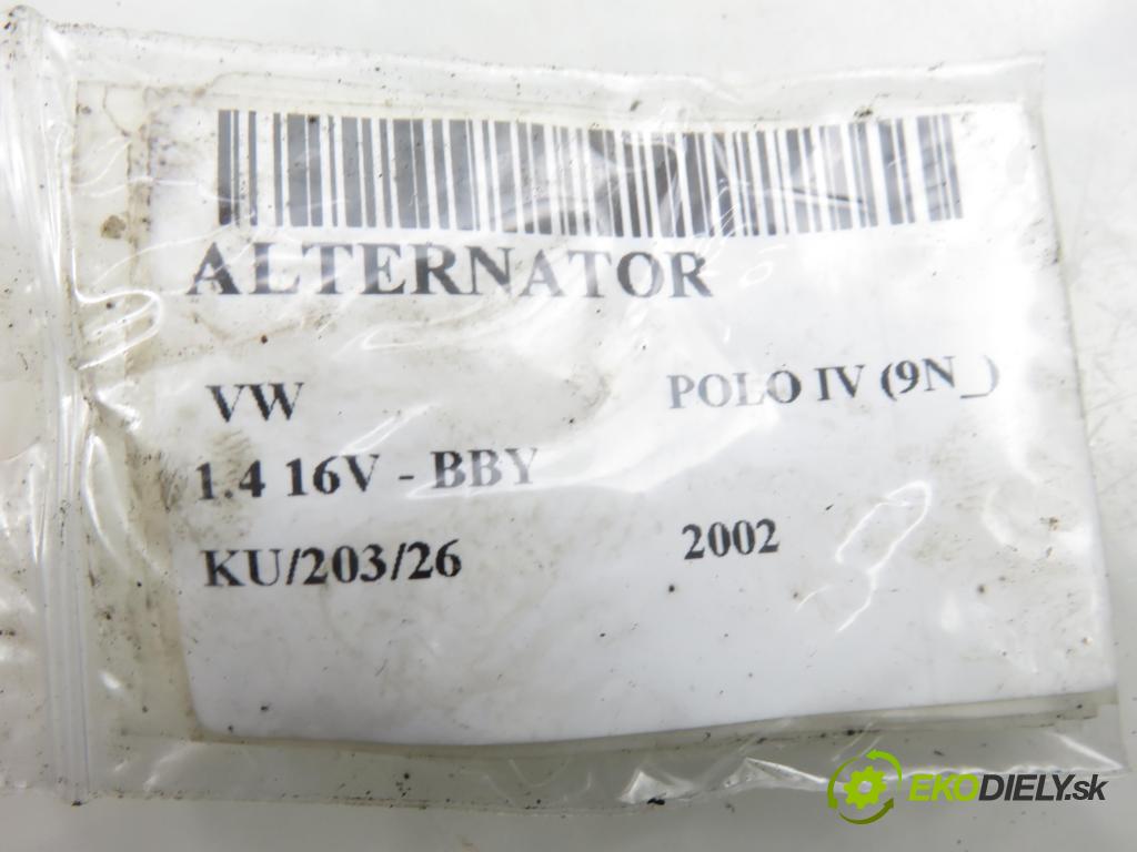 VW POLO (9N_) HB 2002 55,00 1.4 16V 75 - BBY 1390,00 Alternátor 037903025N (Alternátor)