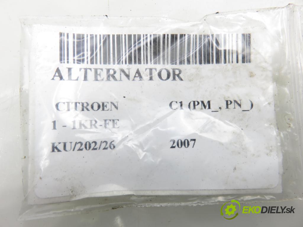 CITROEN C1 (PM_, PN_) HB 2007 50,00 1.0 12V R3 68 - 1KR-FE 998,00 Alternátor 270600Q010 ; MS1022118730 (Alternátor)