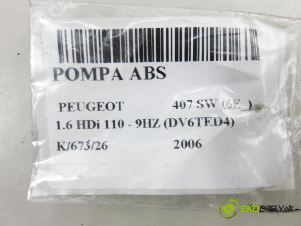 PEUGEOT 407 SW (6E_) KOMBI 2006 80,00 1.6 HDi 110 - 9HZ (DV6TED4) 1560,00 Pumpa ABS S118676001K ; 9657462080 ; 15732101 (Pumpa ABS)