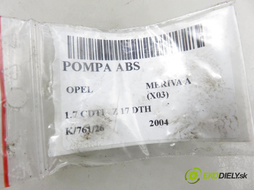 OPEL MERIVA A nadwozie wielkoprzestrzenne (MPV) (X03) HB 2004 74,00 1.7 CDTI 100 - Z 17 DTH 1686,00 Pumpa ABS 0273004655 ; 93388792YE ; 0265220658 (Pumpa ABS)