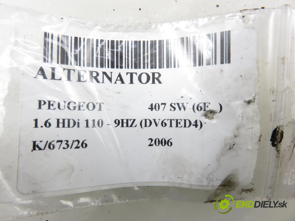 PEUGEOT 407 SW (6E_) KOMBI 2006 80,00 1.6 HDi 110 - 9HZ (DV6TED4) 1560,00 Alternátor 9646321880 ; 0124525035 (Alternátor)