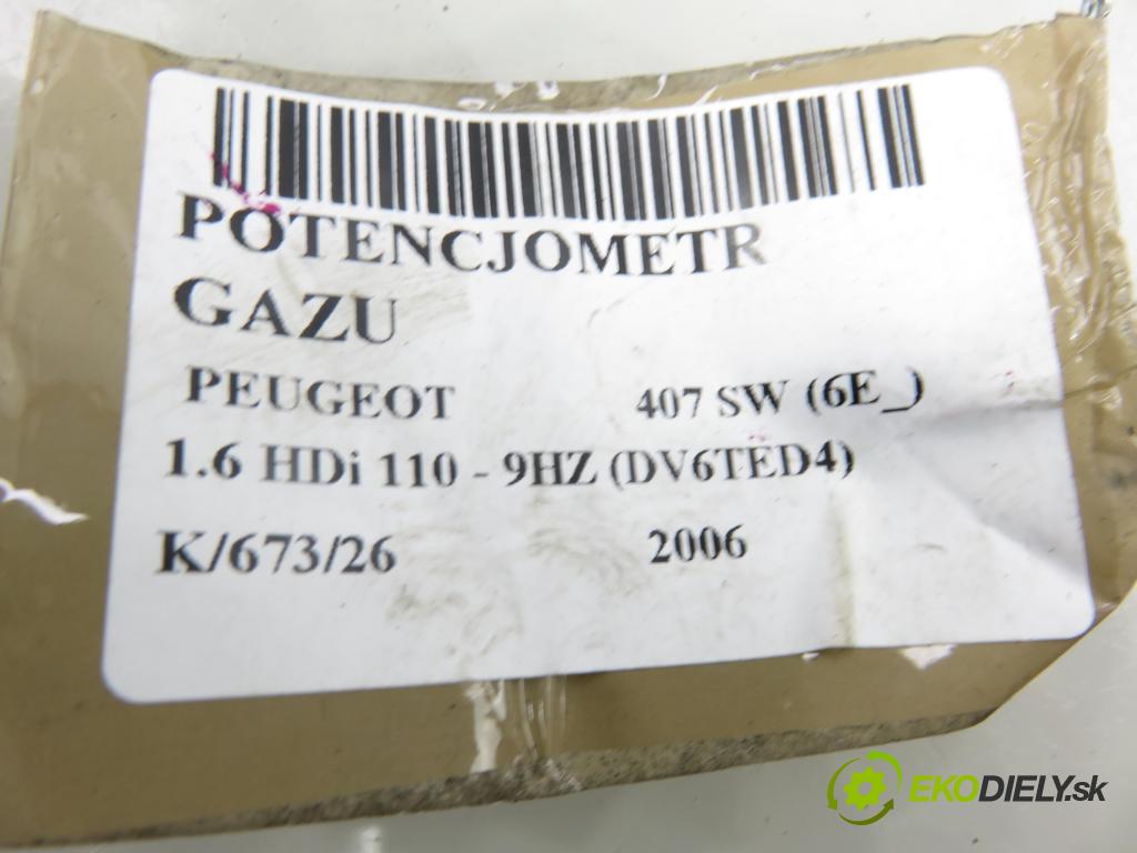 PEUGEOT 407 SW (6E_) KOMBI 2006 80,00 1.6 HDi 110 - 9HZ (DV6TED4) 1560,00 Potenciometer plynu 9644939680 ; 0280752241 ; F00C3P2311 (Potenciometer plynového pedálu)
