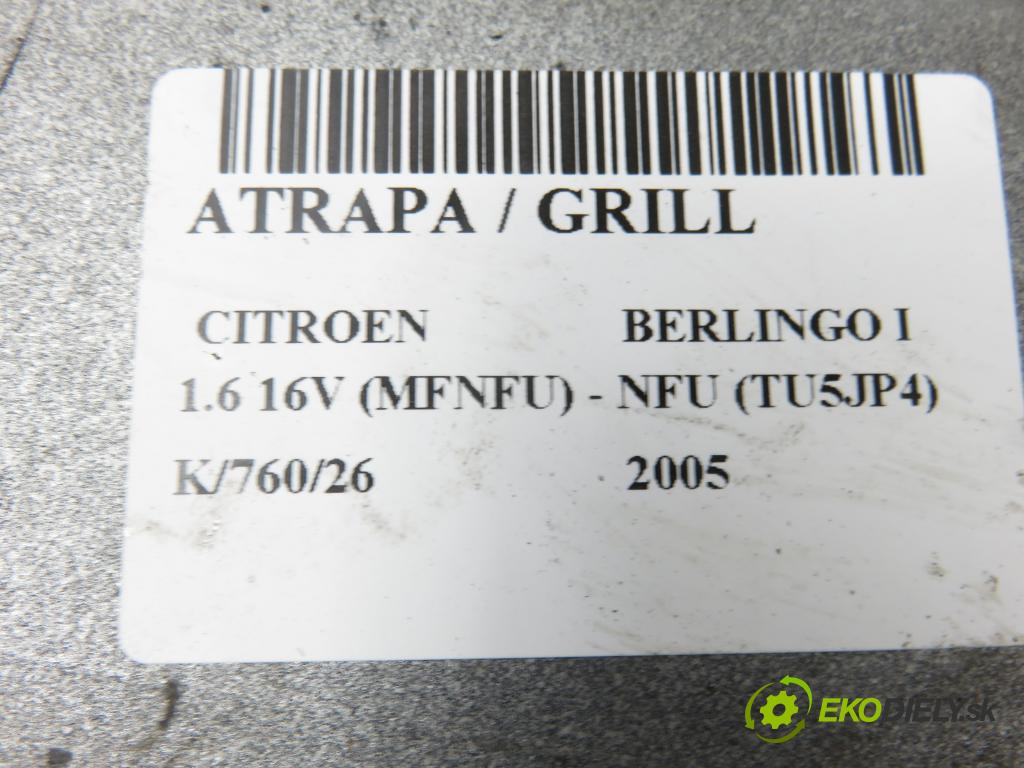 CITROEN BERLINGO / BERLINGO FIRST nadwozie wielkoprzestrzenne (MPV) KOMBIVAN 2005 80,00 1.6 16V (MFNFU) - NFU (TU5JP4) 1587,00 mřížka / maska 9644758177