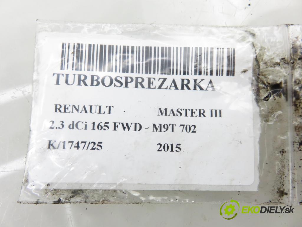 RENAULT MASTER III Platforma / podwozie (EV, HV, UV) KABINA/PLATFORMA 2015 120,00 2.3 dCi 165 FWD - M9T 702 2298,00 RYCHLONABÍJEČKA: 8201393211 (Kompletní turbodmychadlo)