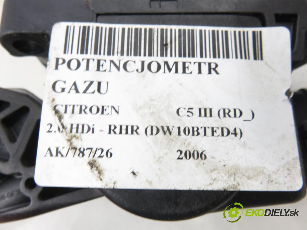 CITROEN C5 III (RD_) SEDAN 2006 100,00 2.0 HDi - RHR (DW10BTED4) 1997,00 Potenciometer plynu 0280755097 ; 9661504180 (Potenciometer plynového pedálu)