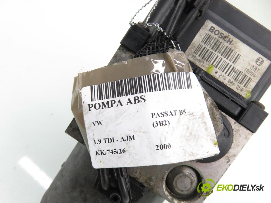 VW PASSAT B5 (3B2) SEDAN 2000 85,00 1.9 TDI - AJM 1896,00 Pumpa ABS 0273004358 ; 0265220525 ; 8E0614111AH (Pumpa ABS)
