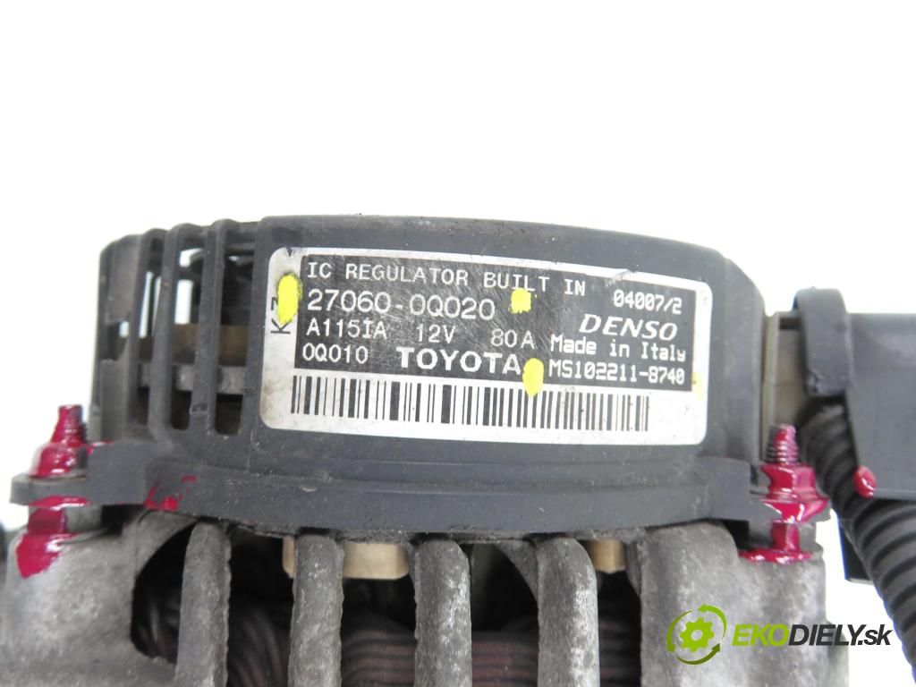 TOYOTA AYGO (_B1_) HB 2007 50,00 1.0 68 - 1KR-FE 998,00 Alternátor 270600Q020 ; MS1022118740 (Alternátor)