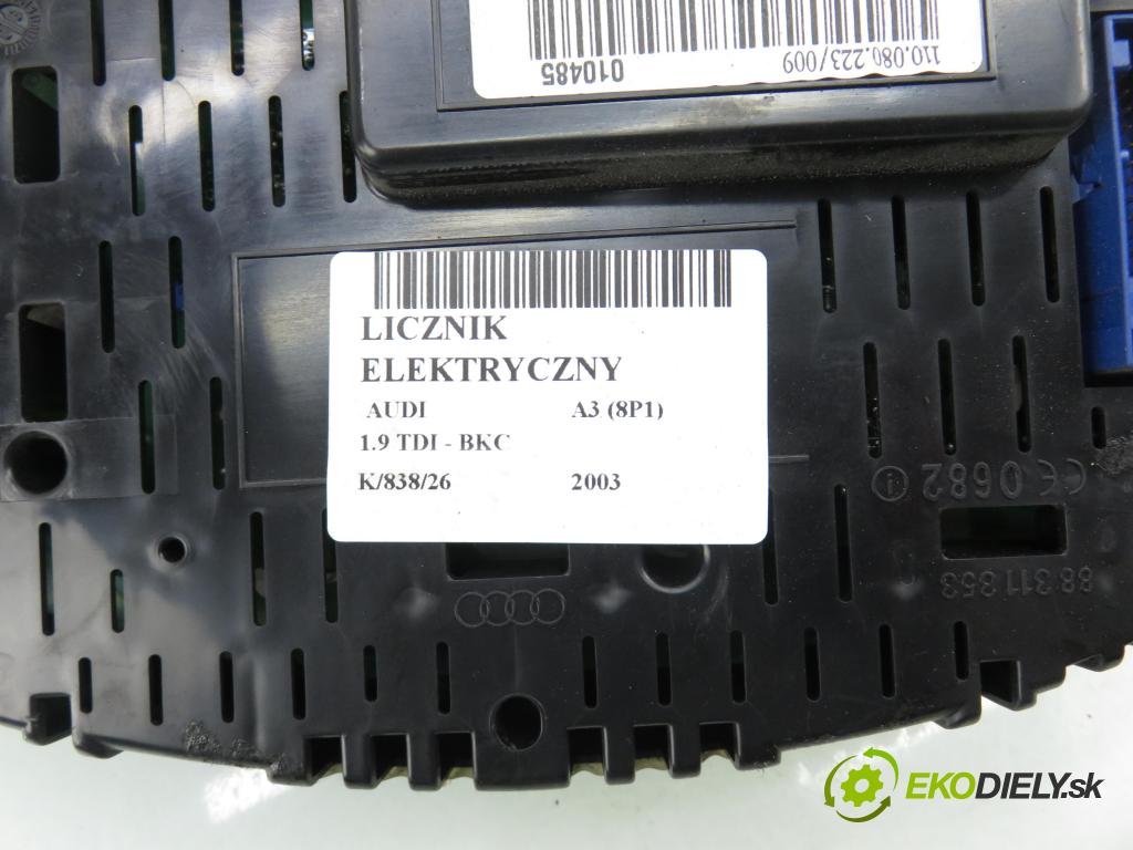 AUDI A3 (8P1) HB 2003 77,00 1.9 TDI PD 105 - BKC 1896,00 Prístrojovka elektrický 8P0920930C