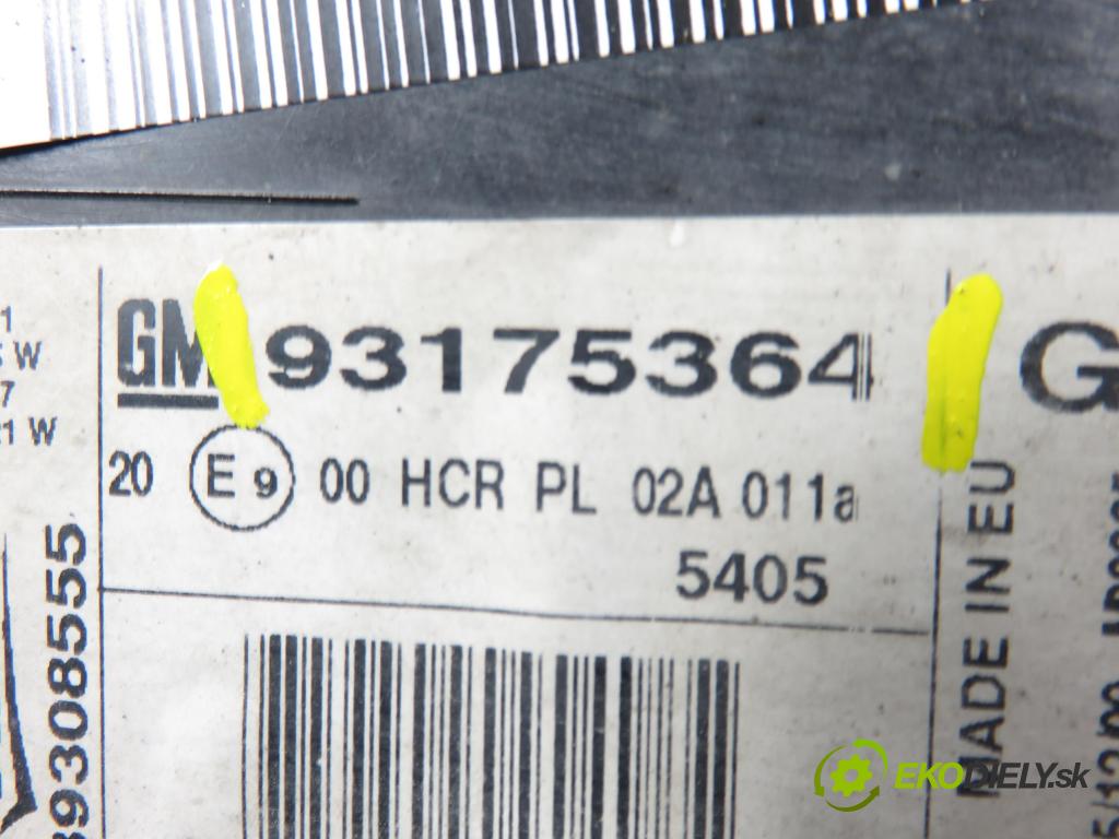 OPEL MERIVA A nadwozie wielkoprzestrzenne (MPV) (X03) HB 2007 77,00 1.6 16V 105 - Z 16 XEP 1598,00 Svetlo LP 93175364