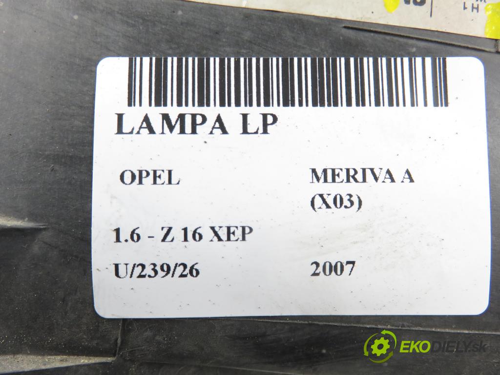 OPEL MERIVA A nadwozie wielkoprzestrzenne (MPV) (X03) HB 2007 77,00 1.6 16V 105 - Z 16 XEP 1598,00 Svetlo LP 93175364