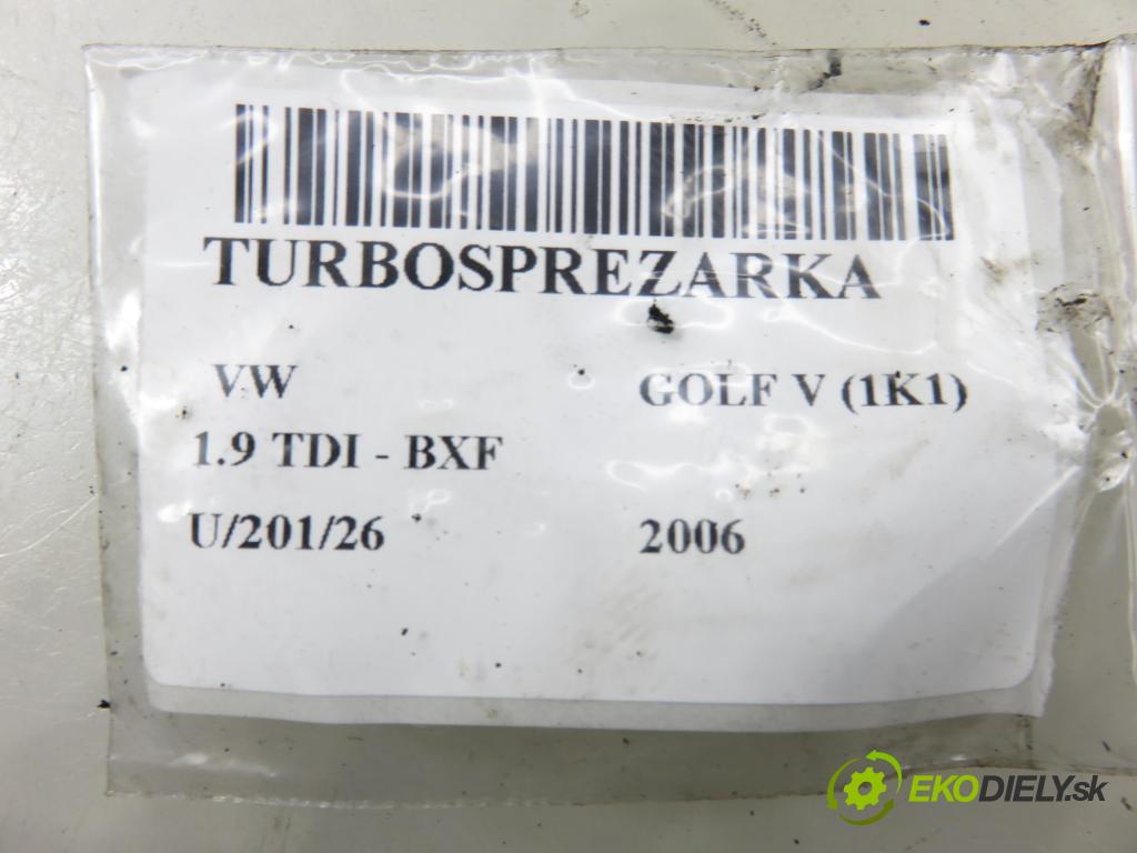 VW GOLF V (1K1) HB 2006 66,00 1.9 TDI - BXF 1896,00 Turbodúchadlo 038253016K (Turbodúchadlo (kompletné))