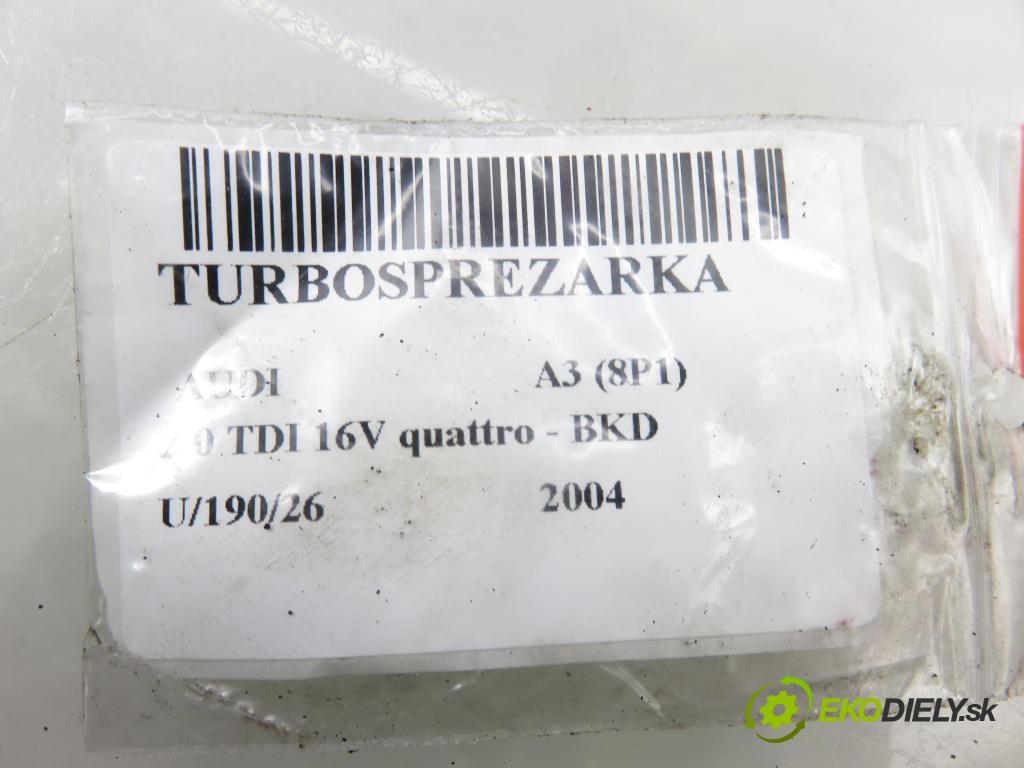 AUDI A3 (8P1) HB 2004 103,00 2.0 TDI 16V quattro - BKD 1968,00 RYCHLONABÍJEČKA: 03G253019A (Kompletní turbodmychadlo)