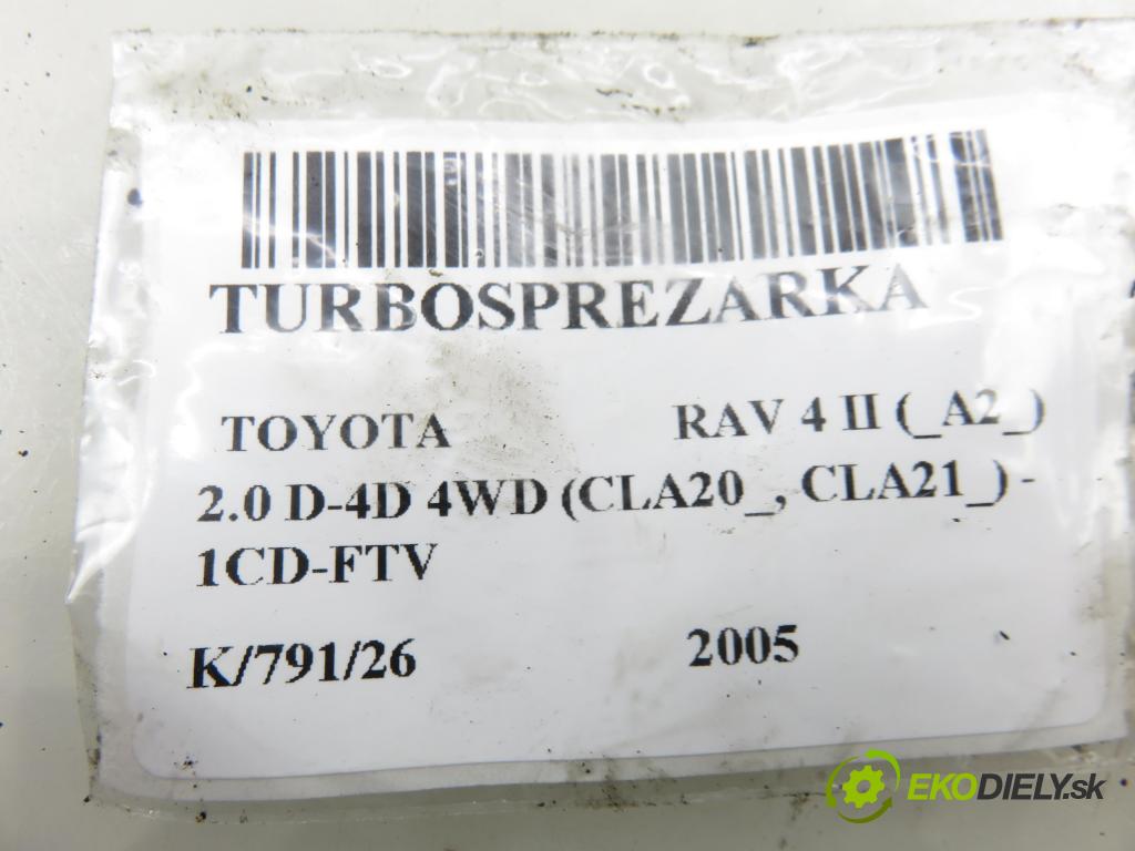 TOYOTA RAV 4 II (_A2_) SUV 2005 85,00 2.0 D-4D 4WD 116 - 1CD-FTV 1995,00 Turbodúchadlo 1720127040 (Turbodúchadlo (kompletné))