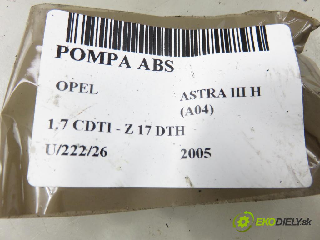 OPEL ASTRA H (A04) HB 2005 74,00 1.7 CDTI 100 - Z 17 DTH 1686,00 Pumpa ABS 10097005033 ; 13157575GW ; 10020700224 (Pumpa ABS)