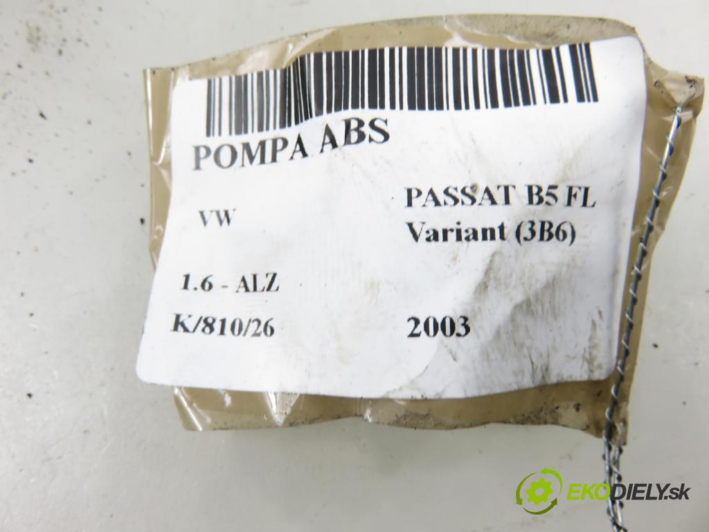 VW PASSAT B5.5 Variant (3B6) KOMBI 2003 75,00 1.6 - ALZ 1595,00 Pumpa ABS 0265950055 ; 4B0614517G ; 0265225124 (Pumpa ABS)