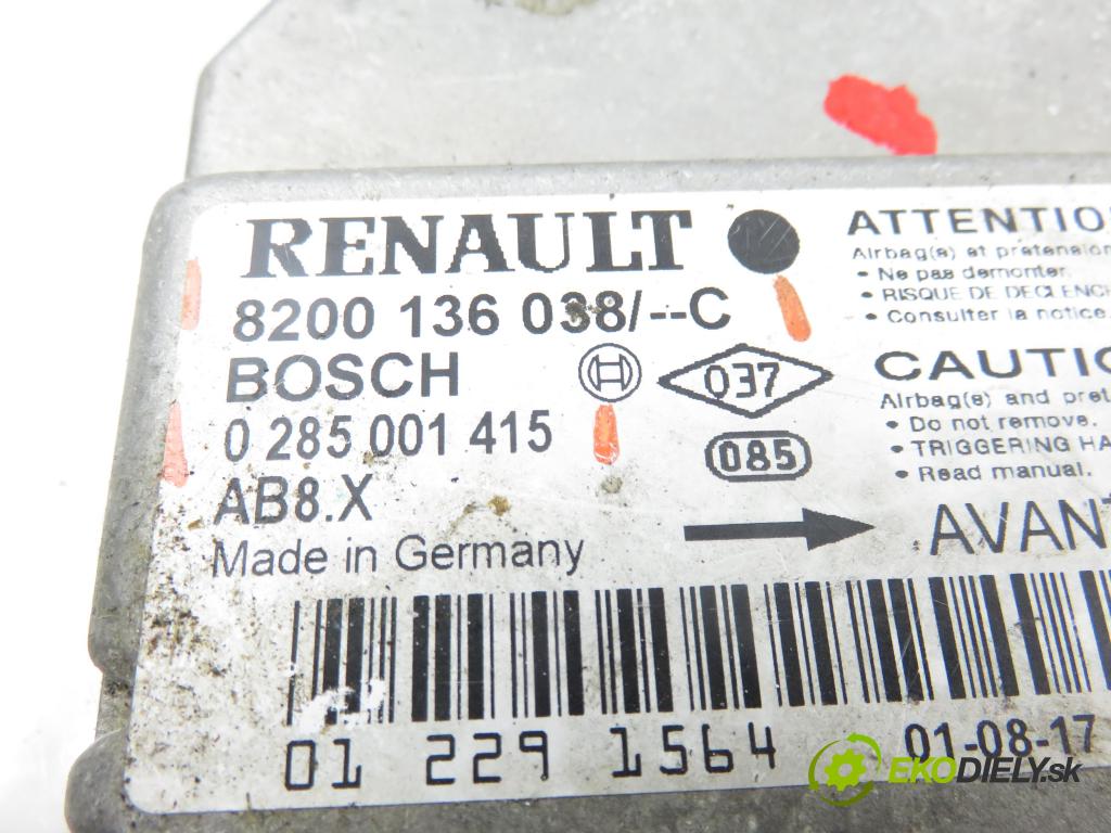 RENAULT CLIO II (BB_, CB_) HB 2001 43,00 1.2 (BB0A, BB0F, BB10, BB1K, BB28, BB2D, BB2H, CB0 1149,00 MODUL air BAG 8200136038C ; 0285001415
