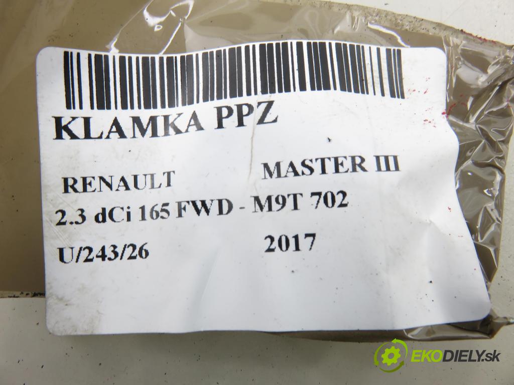 RENAULT MASTER III Platforma / podwozie (EV, HV, UV) KABINA/PLATFORMA 2017 120,00 2.3 dCi 165 FWD - M9T 702 2298,00 Kľučka