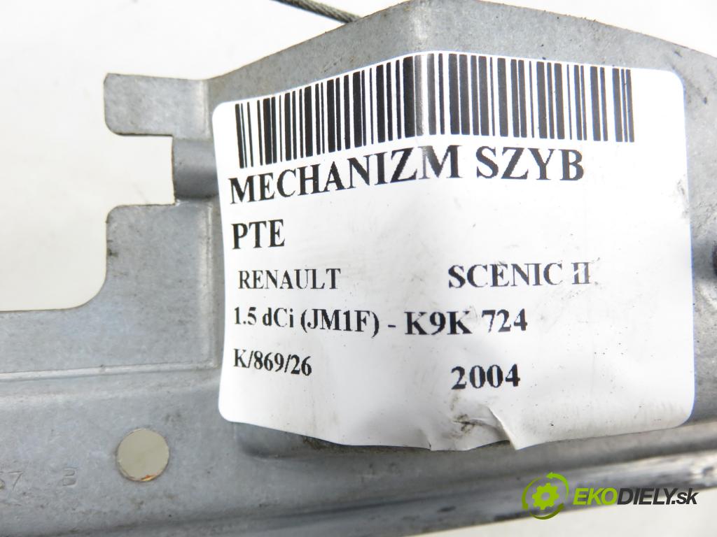 RENAULT SCENIC II (JM0/1_) MINIVAN 2004 63,00 1.5 dCi (JM1F) - K9K 724 1461,00 Mechanizmus okien PTE 400750H ; 440726F