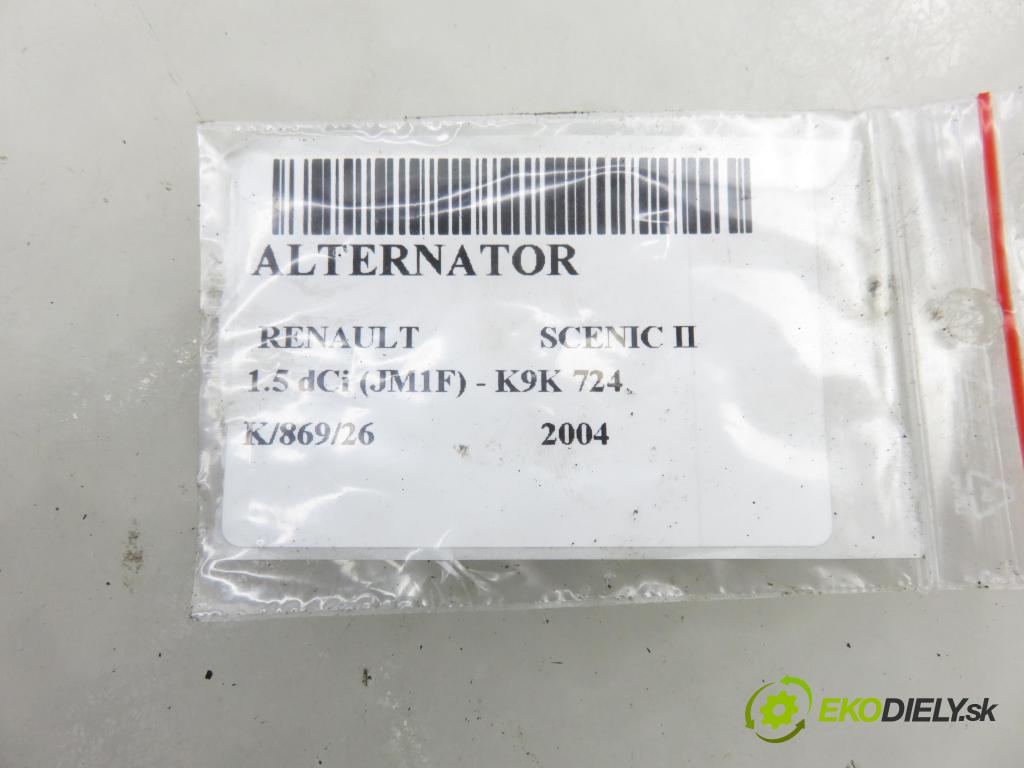 RENAULT SCENIC II (JM0/1_) MINIVAN 2004 63,00 1.5 dCi (JM1F) - K9K 724 1461,00 Alternátor 0124525081 ; 8200390676 (Alternátor)