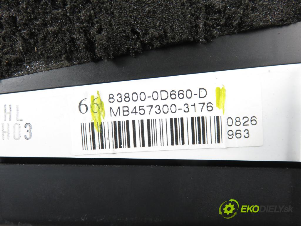 TOYOTA YARIS (_P9_) HB 2006 64,00 1.3 VVT-i (SCP90) 87 - 2SZ-FE 1298,00 Prístrojovka elektrický 838000D660D ; MB4573003176