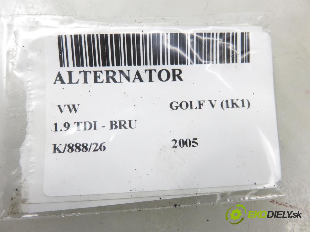 VW GOLF V (1K1) HB 2005 66,00 1.9 TDI - BRU 1896,00 Alternátor 06F903023C (Alternátor)