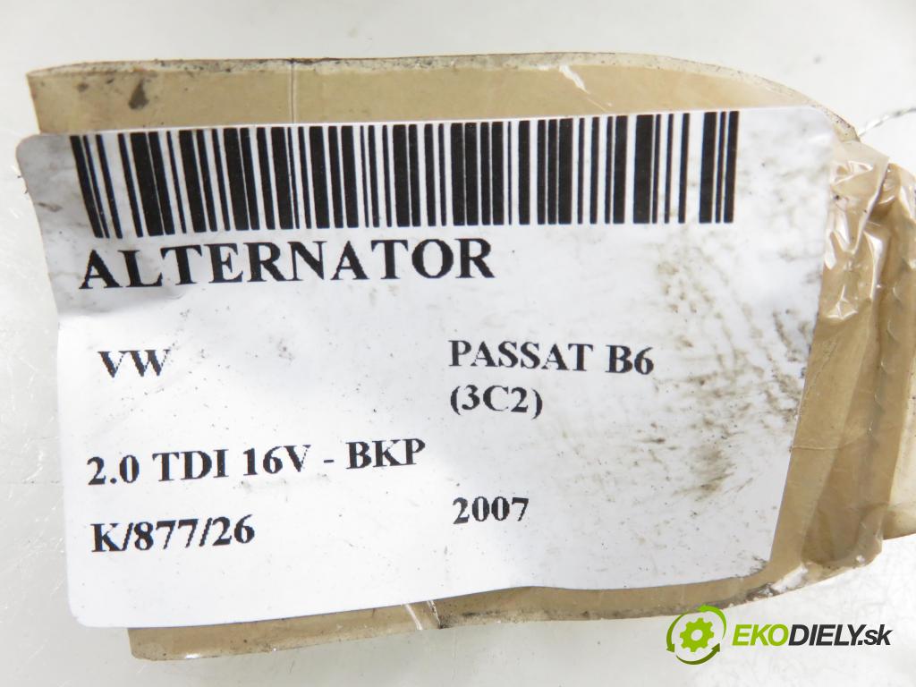 VW PASSAT B6 (3C2) SEDAN 2007 103,00 2.0 TDI 16V - BKP 1968,00 Alternátor 021903026L (Alternátor)