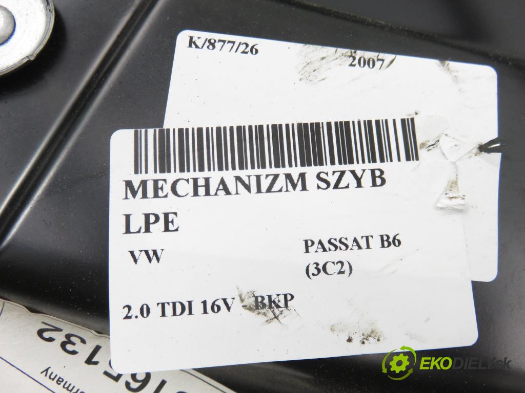 VW PASSAT B6 (3C2) SEDAN 2007 103,00 2.0 TDI 16V - BKP 1968,00 Mechanizmus okien 1K0959701Q ; 1K0959793M ; F005S00293