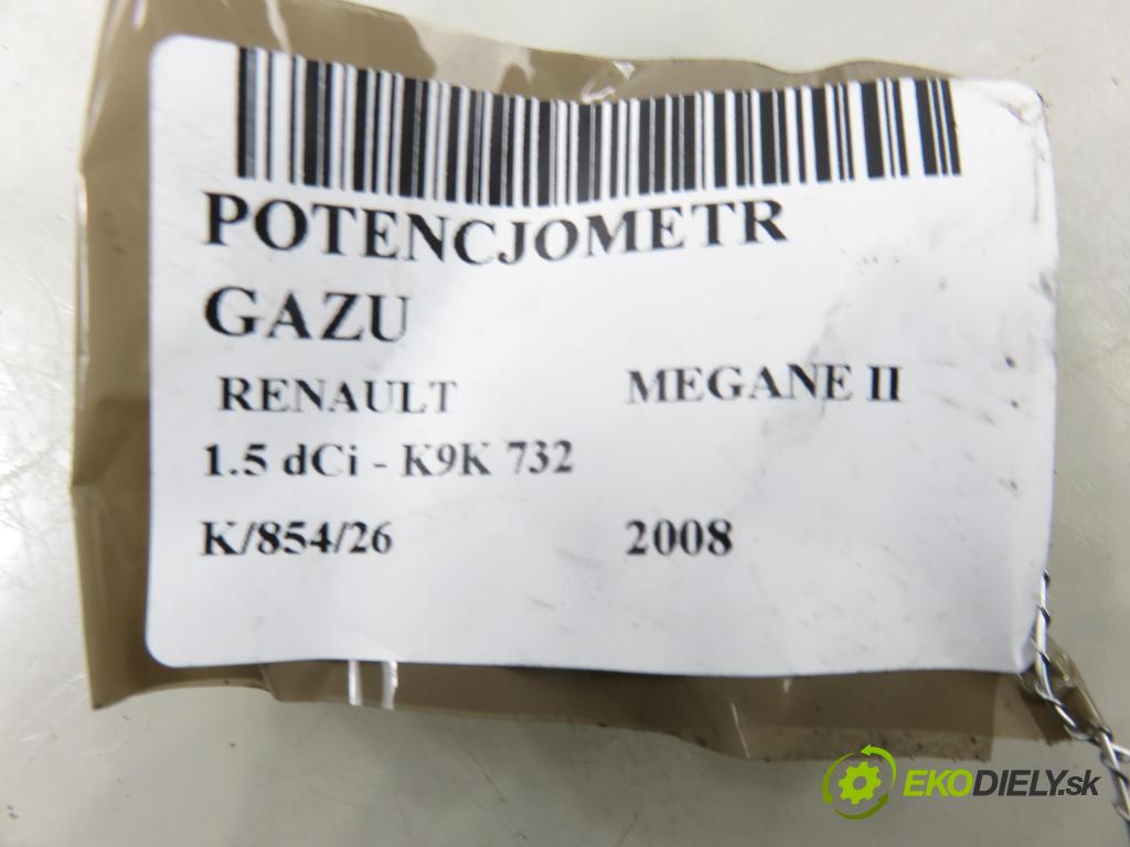 RENAULT MEGANE II (BM0/1_, CM0/1_) HB 2008 78,00 1.5 dCi - K9K 732 1461,00 Potenciometer plynu 8200153270B (Potenciometer plynového pedálu)