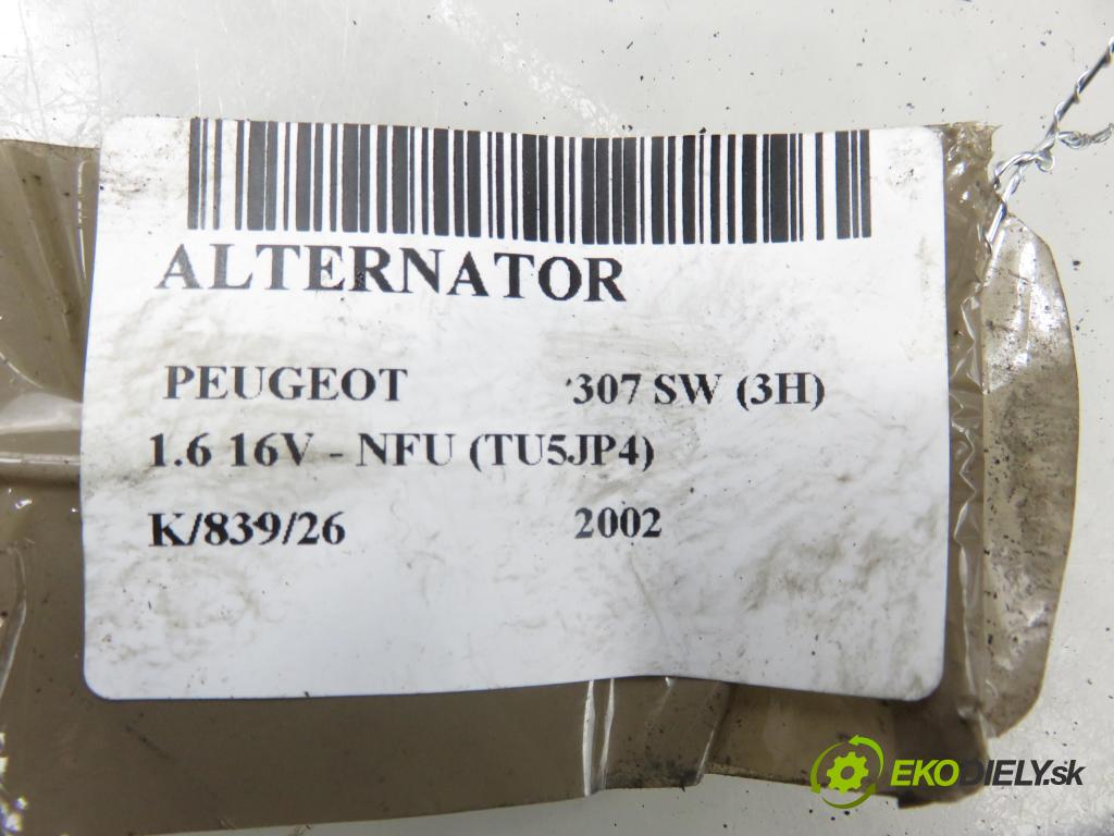 PEUGEOT 307 SW (3H) KOMBI 2002 81,00 1.6 16V - NFU (TU5JP4) 1587,00 Alternátor  (Alternátor)