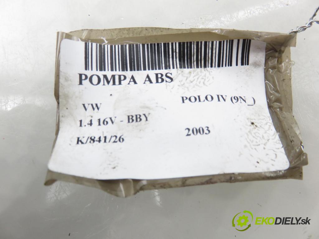 VW POLO (9N_) HB 2003 55,00 1.4 16V 75 - BBY 1390,00 Pumpa ABS 6Q0907379L ; 6Q0614117H (Pumpa ABS)