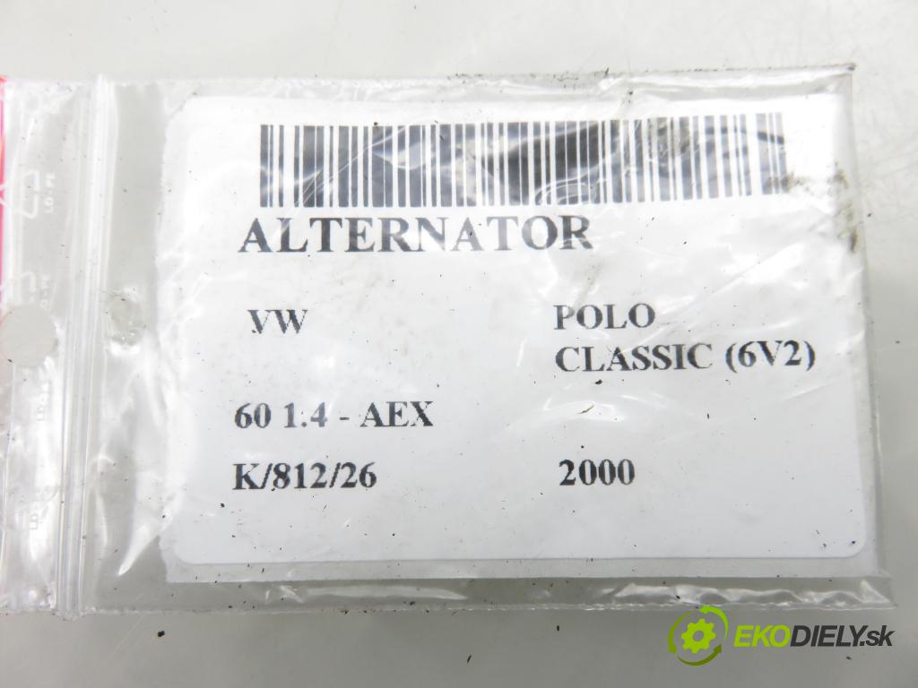 VW POLO CLASSIC (6V2) SEDAN 2000 44,00 1.4 60 - AEX 1390,00 Alternátor 037903025L ; 0124315005 (Alternátor)