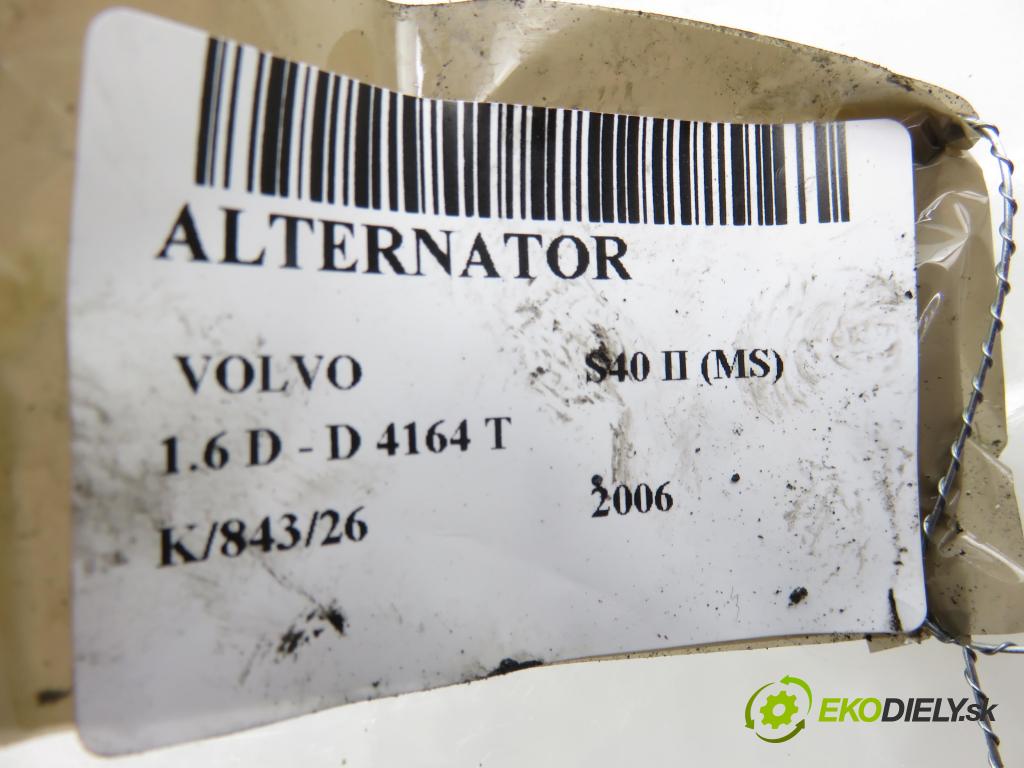 VOLVO S40 II (MS) SEDAN 2006 81,00 1.6 D - D 4164 T 1560,00 Alternátor 1042102710 ; DAN930 (Alternátor)