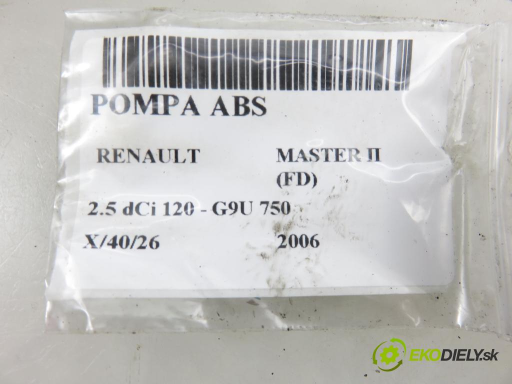 RENAULT MASTER II Skrzynia (FD) FURGON 2006 84,00 2.5 dCi 120 - G9U 750 2464,00 Pumpa ABS 15052204 ; 15113904E ; 54084794A (Pumpa ABS)