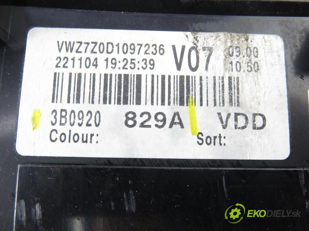 VW PASSAT B5.5 Variant (3B6) KOMBI 2001 74,00 1.9 TDI PD 101 - AVB 1896,00 Prístrojovka elektrický 3B0920829A