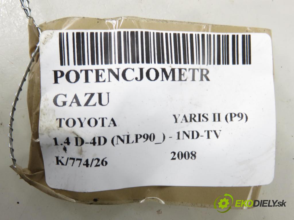 TOYOTA YARIS (_P9_) HB 2008 66,00 1.4 D-4D (NLP90_) - 1ND-TV 1364,00 Potenciometer plynu 781100D010 (Potenciometer plynového pedálu)