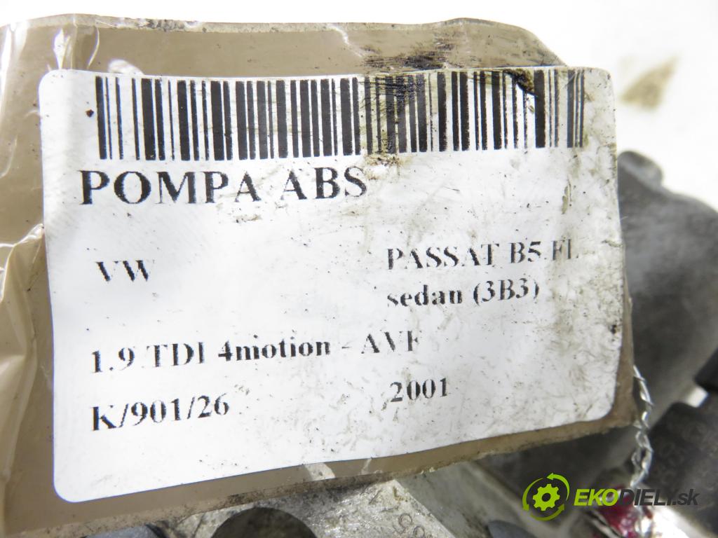 VW PASSAT B5.5 (3B3) SEDAN 2001 96,00 1.9 TDI 4motion - AVF 1896,00 Pumpa ABS 0265950054 ; 4B0614517H ; 0265225121 (Pumpa ABS)