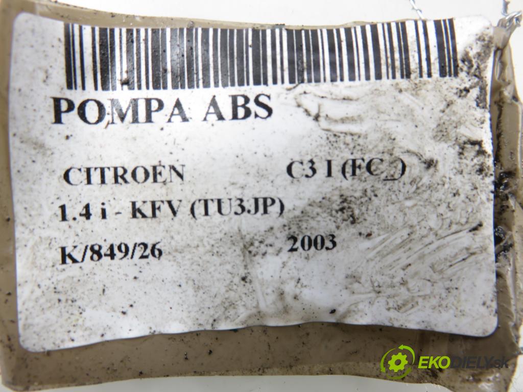 CITROEN C3 I (FC_) HB 2003 54,00 1.4 i - KFV (TU3JP) 1360,00 Pumpa ABS 10096011123 ; 9639493780 ; 10020600564 (Pumpa ABS)
